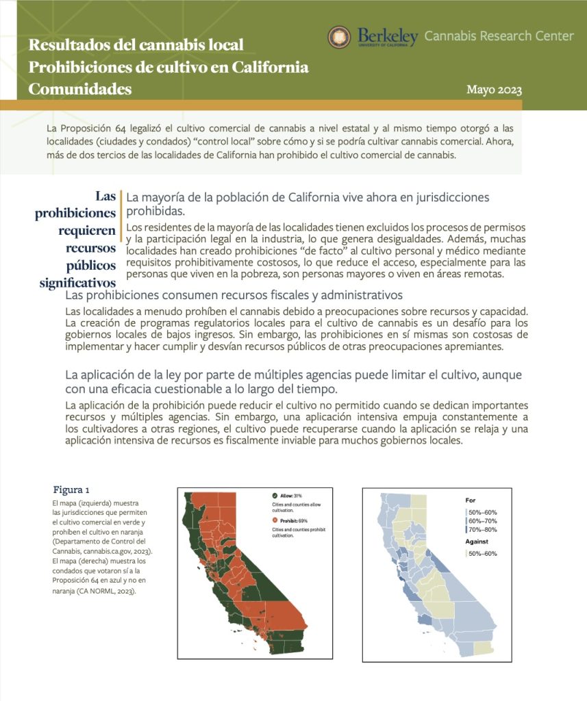 Resultados del cannabis local Prohibiciones de cultivo en California Comunidades paper