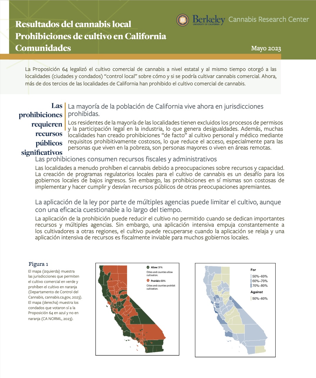 Español – Resultados del cannabis local Prohibiciones de cultivo en California Comunidades
