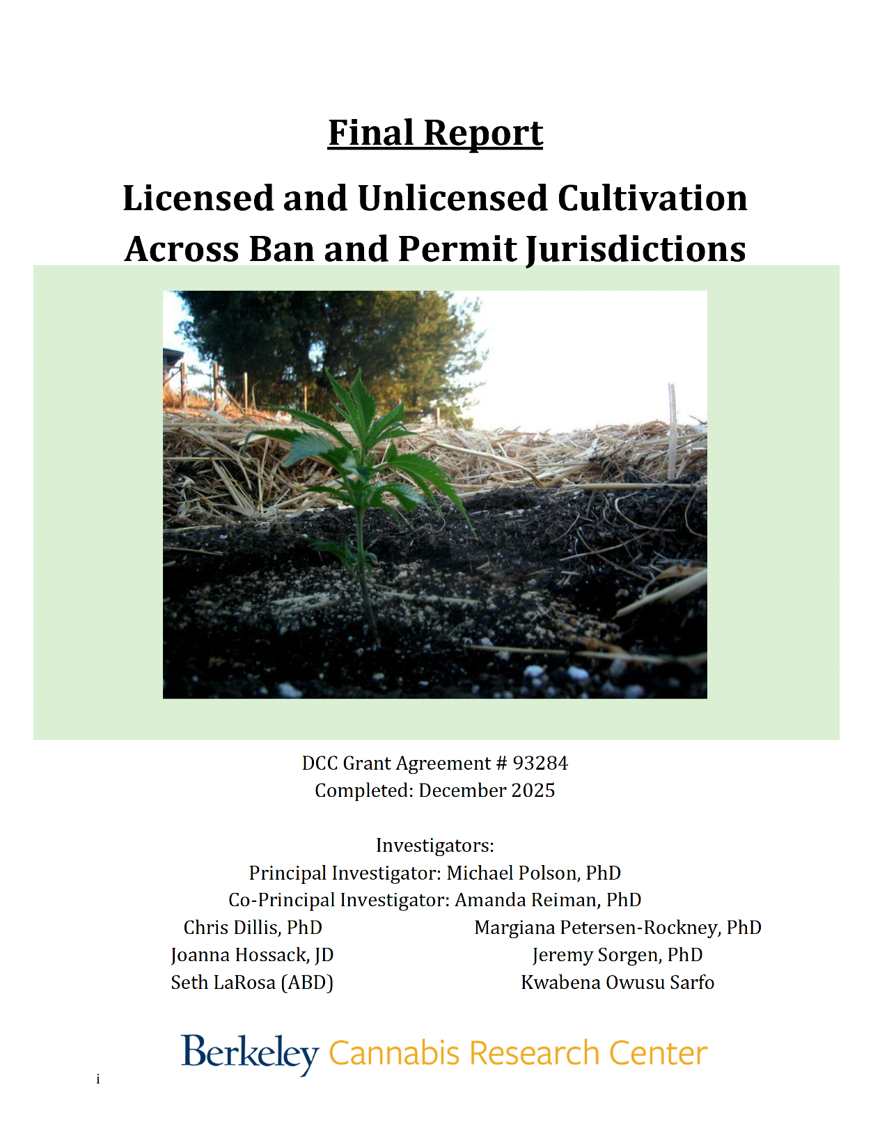 Final Report to DCC - Licensed and Unlicensed Cultivation Across Ban and Permit Jurisdictions screenshot